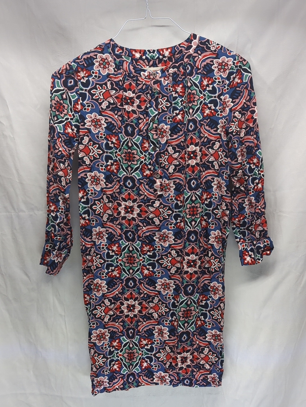 LOFT Navy Floral Mosaic Long Sleeve Shift Dress